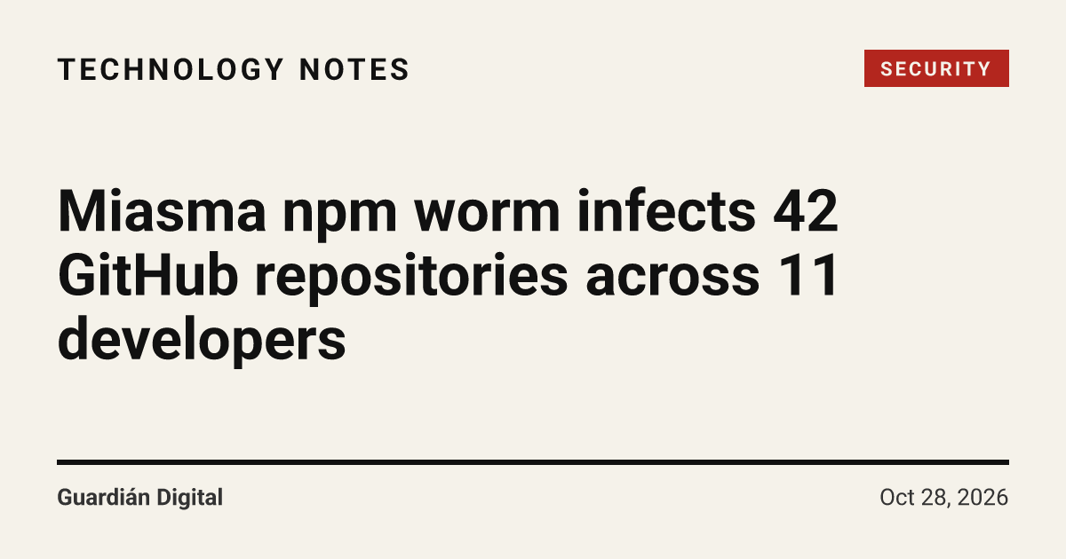 Miasma npm worm infects 42 GitHub repositories across 11 developers